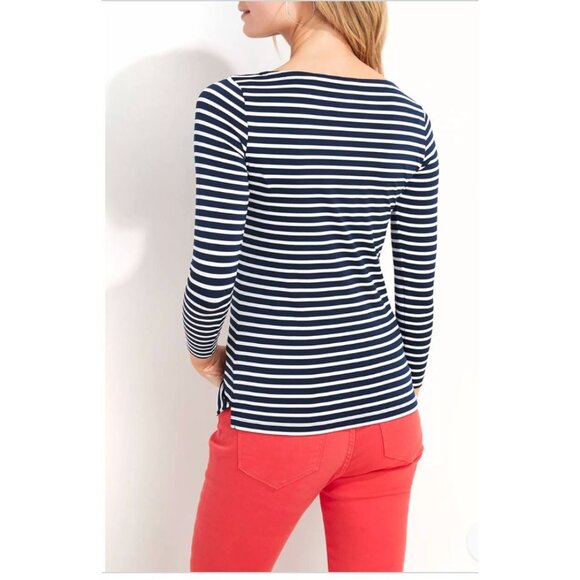 Vineyard Vines Navy & White Striped Sankaty Boat Neck Tee Medium Lightweight Top - Picture 2 of 8